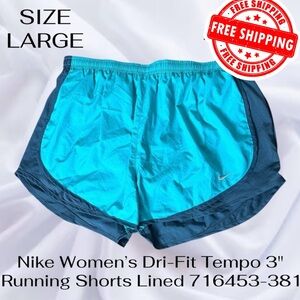 Nike Womens Large Dri-Fit Tempo 3" Running Shorts Lined 716453-381 FAST SHIPPING